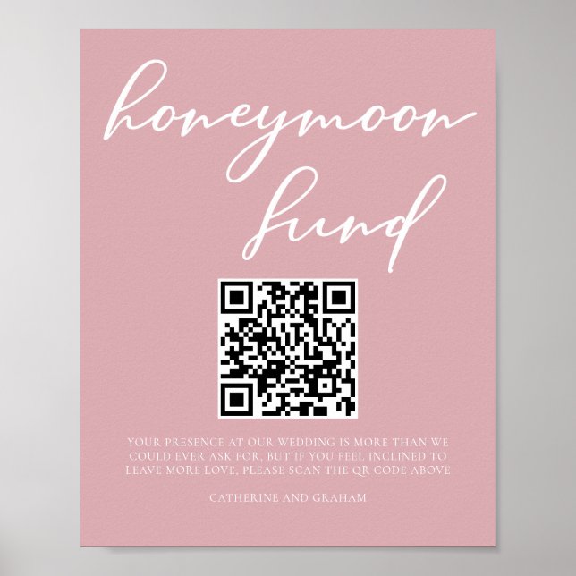 Dusty Rose Pink Wedding Honeymoon Fund QR Code Poster (Front)