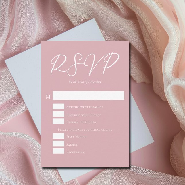 Dusty Rose Pink Wedding Meal Choices RSVP Card (Creator Uploaded)