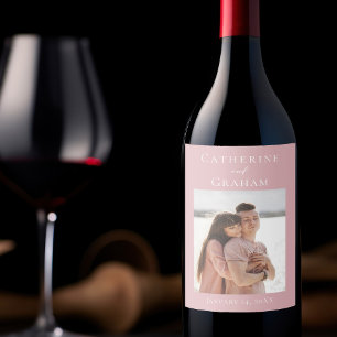 Dusty Rose Pink Wedding Personalized Couple Photo Wine Label