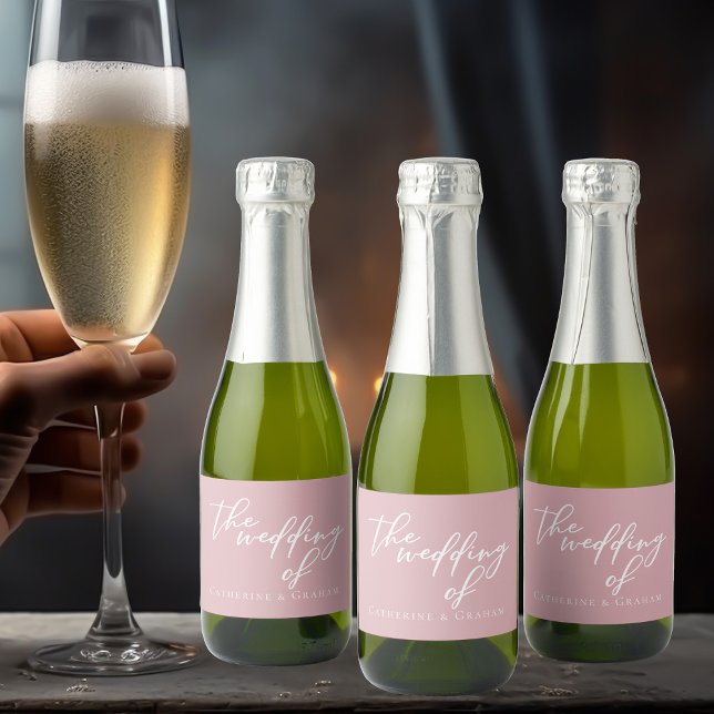 Dusty Rose Pink Wedding Personalized Mini Sparkling Wine Label (Creator Uploaded)