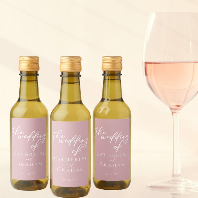 Dusty Rose Pink Wedding Personalized Mini Wine Label (Creator Uploaded)