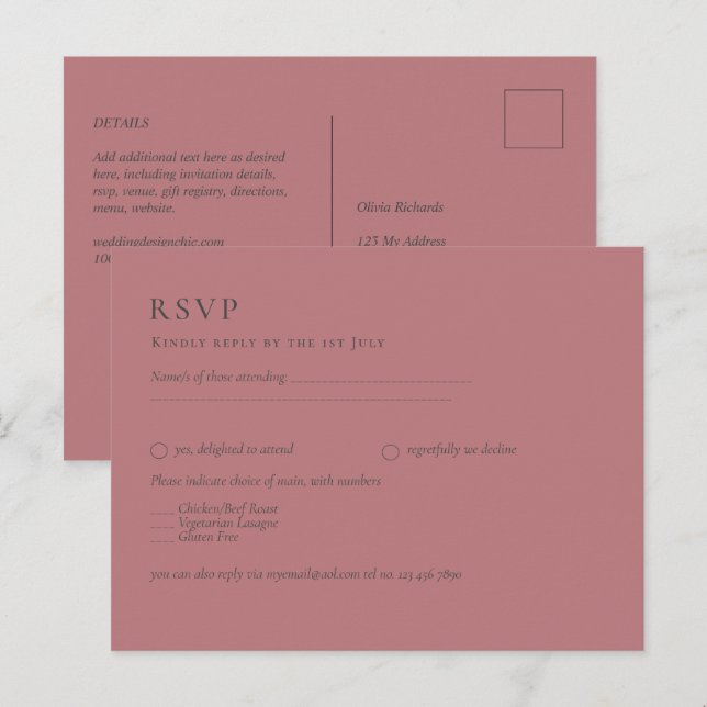 Dusty Rose Pink Wedding  Postcard (Front/Back)