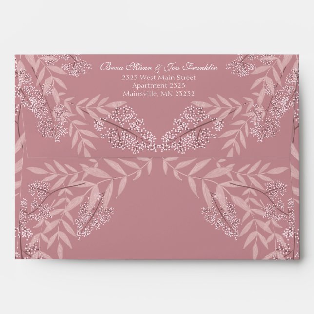 Dusty Rose Pink Wedding Vintage Botanical Envelope (Back (Top Flap))