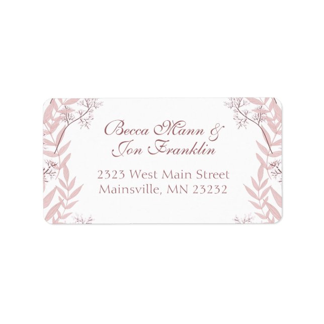 Dusty Rose Pink Wedding Vintage Botanical Label (Front)