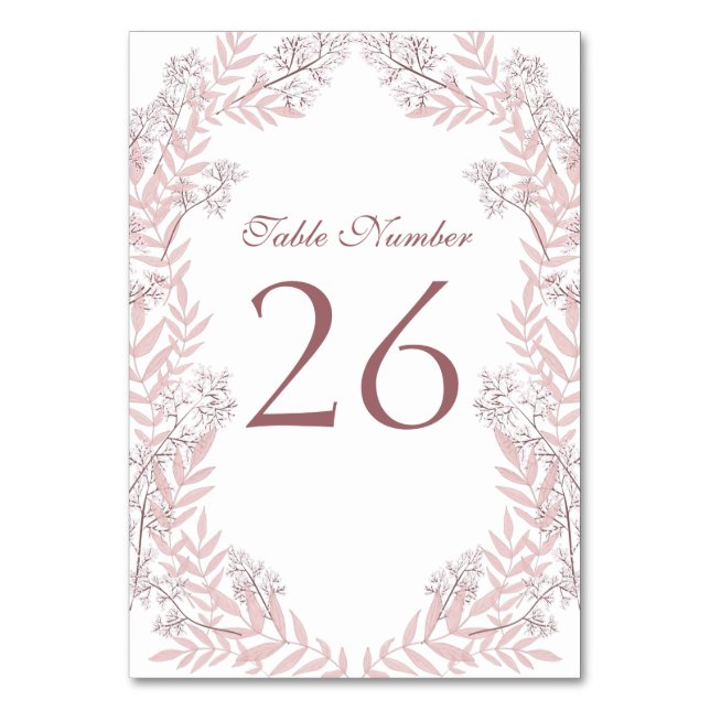 Dusty Rose Pink Wedding Vintage Botanical Table Number (Back)
