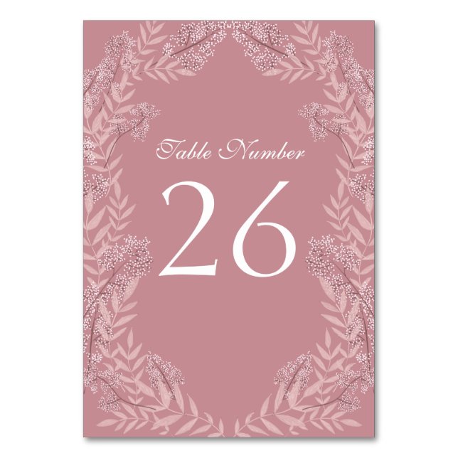 Dusty Rose Pink Wedding Vintage Botanical Table Number (Back)