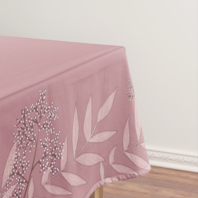 Dusty Rose Pink Wedding Vintage Botanical Tablecloth (In Situ)