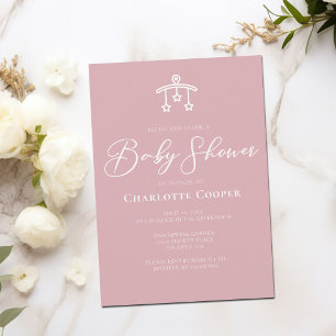 Dusty Rose Pink White Typography Baby Shower Invitation