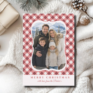 Dusty Rose Plaid Decorative Border 1 Photo Holiday Card