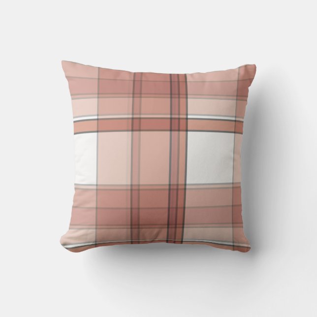 Dusty Rose Plaid Print Throw Pillow (Front)