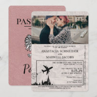 Dusty Rose Poland Passport Wedding Invitation