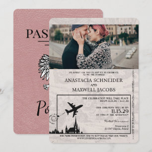 Dusty Rose Pologne Faire-part de mariage de passep