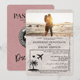 Dusty Rose Puerto Rico Passport Wedding Invitation