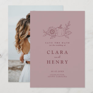Dusty Rose Pumpkin Sunflower Photo Save the Date Invitation
