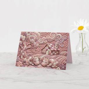 Dusty Rose Quaint Quilted Cows Patchwork Pastoral  Card