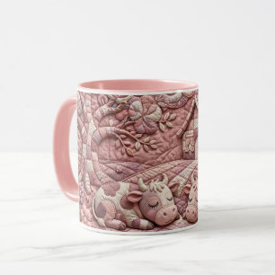 Dusty Rose Quaint Quilted Cows Patchwork Pastoral  Mug