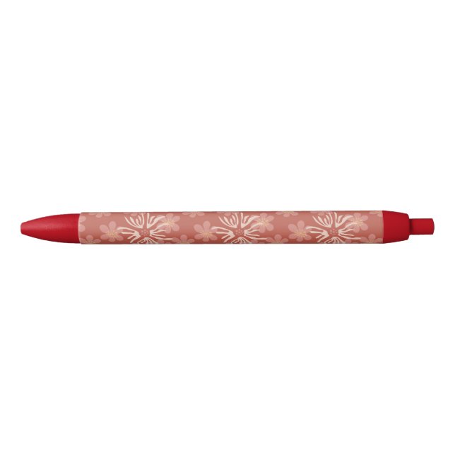Dusty Rose Retro Flowers – Soft Botanical Pattern Black Ink Pen (Front)