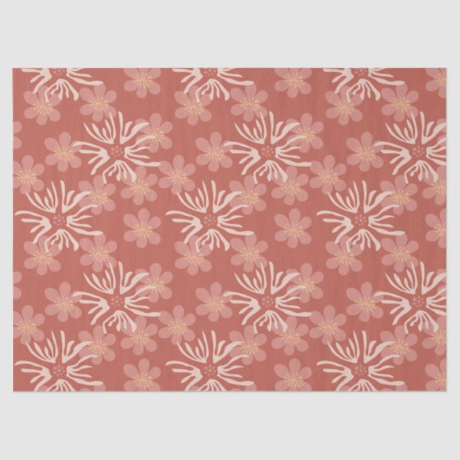Dusty Rose Retro Flowers – Soft Botanical Pattern Tissue Paper (Front)