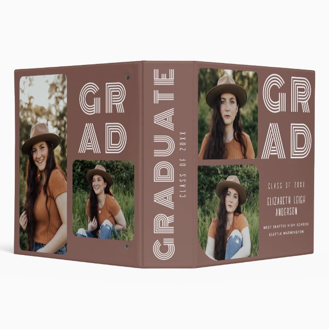 Dusty Rose Retro Photo Graduation 3 Ring Classeur (Arrière-plan)