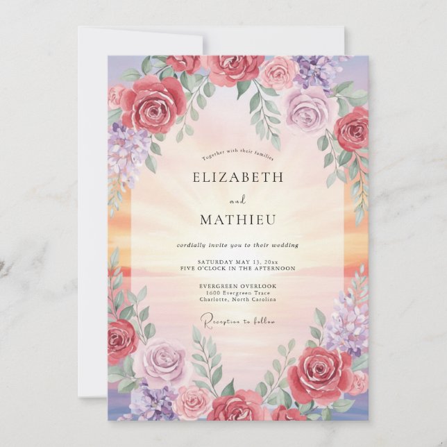 Dusty Rose Romantic Bloom Wedding Invitation (Front)