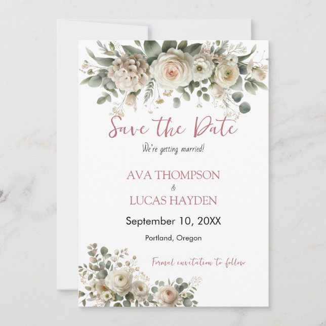 Dusty Rose Romantic Floral Enregistrer la carte Da (Devant)