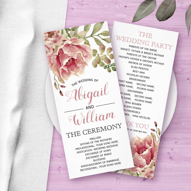 Dusty rose rose fleurs programme de mariage floral (Créateur téléchargé)
