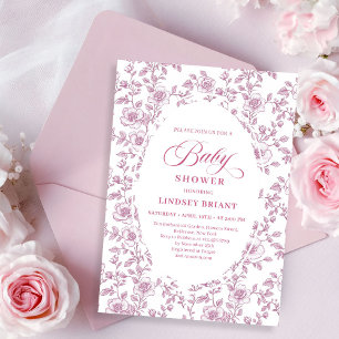 Dusty Rose Rose Pattern Pink Baby Shower Invitatio Invitation