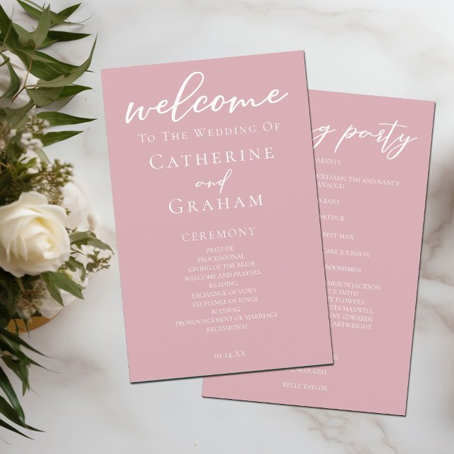 Dusty Rose rose romantique programme de mariage (Créateur téléchargé)