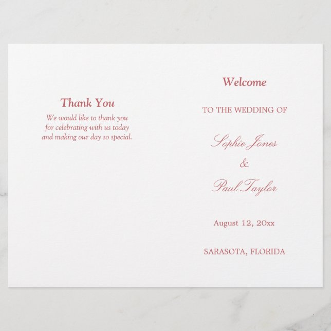 Dusty Rose rose Script Bi-Fold Wedding Programme (Devant)