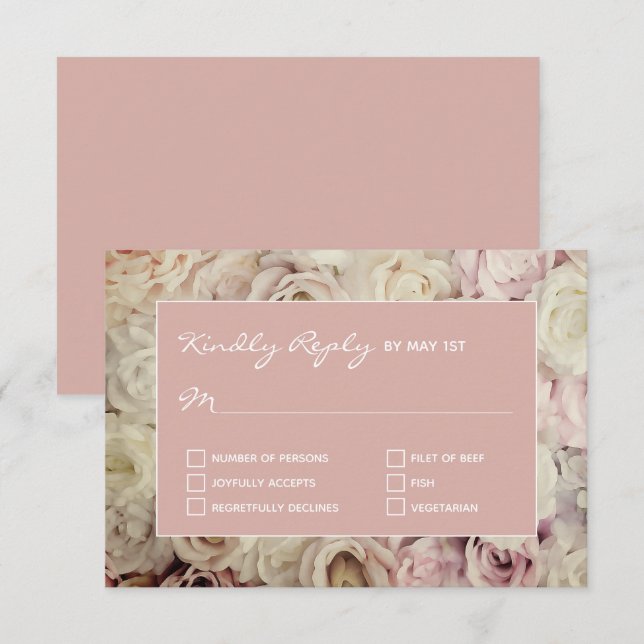 Dusty Rose  RSVP Cards on Rose Background (Front/Back)