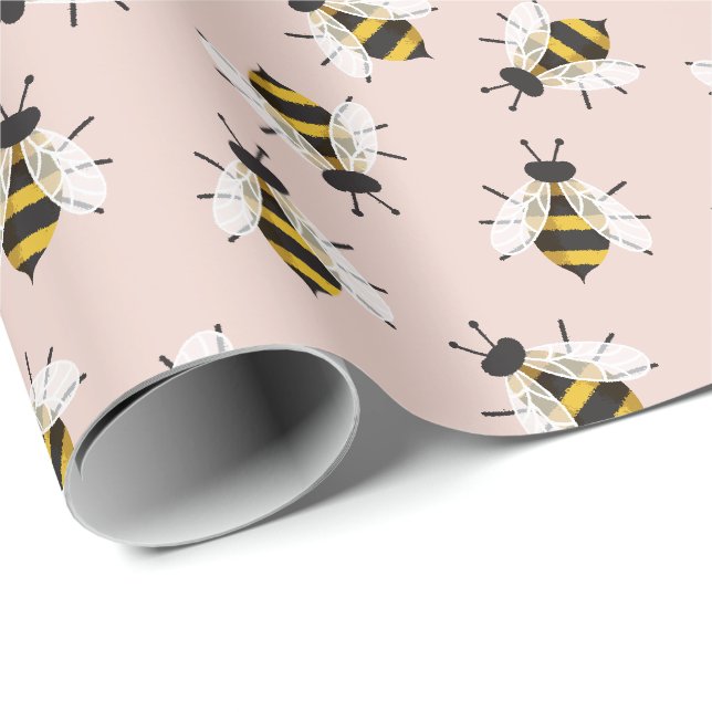 Dusty Rose Rustic Bee Illustration Wrapping Paper (Roll Corner)