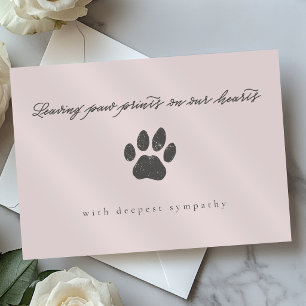 Dusty Rose Rustic Gray Paw Print Cat Loss Sympathy Card