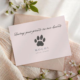 Dusty Rose Rustic Paw Print Pet Loss Cat Memorial Card