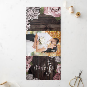 Dusty Rose Rustic Wood Trifold Wedding Program