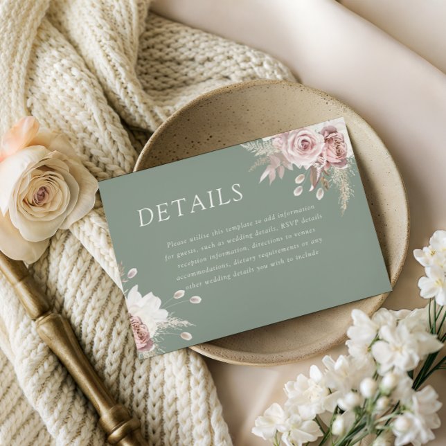 Dusty Rose & Sage, Blush Floral Wedding Details Enclosure Card (Creator Uploaded)