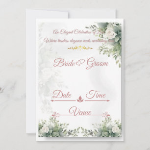 Dusty Rose Sage Floral Wedding Invitation   Elegan