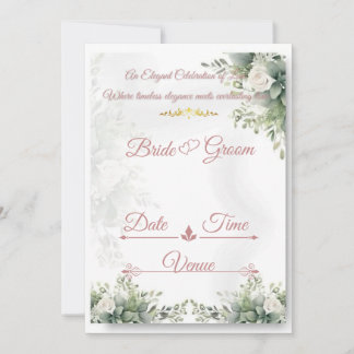 Dusty Rose Sage Floral Wedding Invitation | Elegan