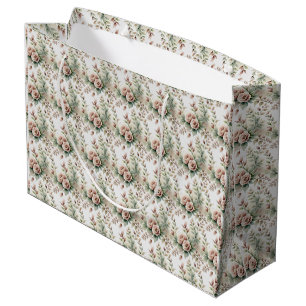 Dusty Rose Sage Green Floral Bridal Baby Shower Large Gift Bag