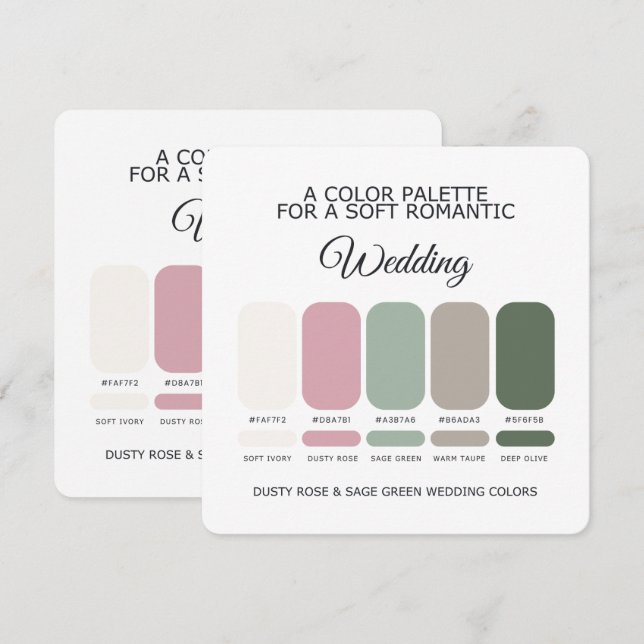 Dusty Rose Sage Green Wedding Color Palette Card (Front/Back)