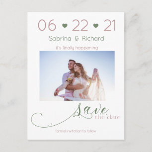 Dusty Rose & Sage Photo Minimalist Save the Date Postcard