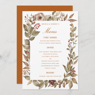Dusty Rose Sage Rust Fall Wedding Menu Card