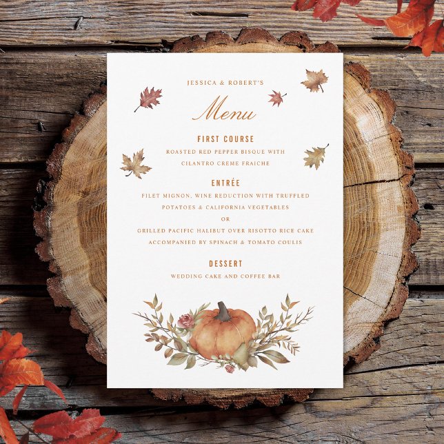 Dusty Rose Sage Rust Pumpkin Fall Leaves Menu (Creator Uploaded)