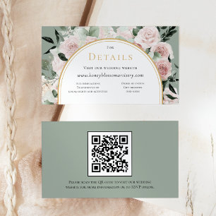 Dusty Rose Sage Wedding QR Code Website Details Enclosure Card
