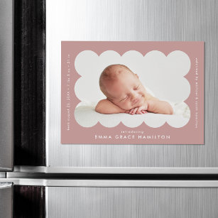Dusty Rose Scalloped Photo Birth Announcement