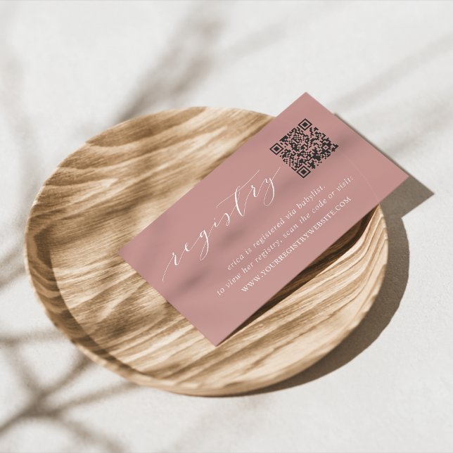 Dusty Rose Script Bridal or Baby Shower Registry Enclosure Card (Creator Uploaded)
