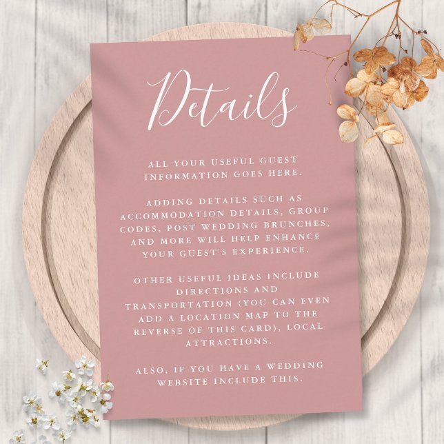 Dusty Rose Script Guest Information Details Enclosure Card (Dusty Rose Script Guest Information Details Enclosure Card)