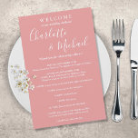 Dusty Rose Script Guest Wedding Weekend Program<br><div class="desc">Elegant dusty rose signature script wedding weekend program featuring signature style names. Personalize with your wedding weekend details set in chic white lettering. Designed by Thisisnotme©</div>