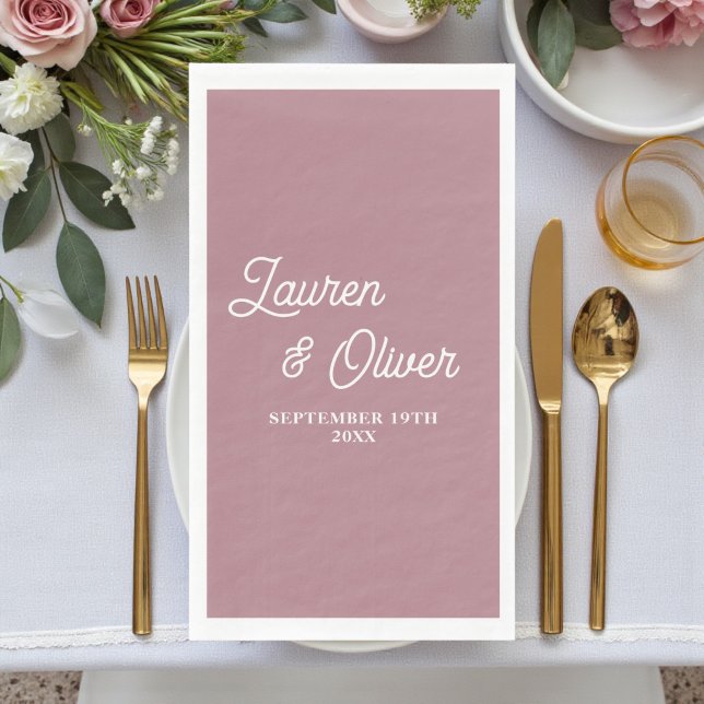 Dusty Rose Script Minimalist Wedding Napkin (Creator Uploaded)