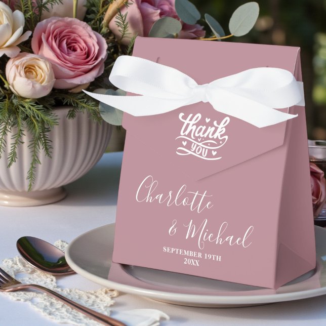 Dusty Rose Script Modern Trendy Wedding Favor Box (Creator Uploaded)