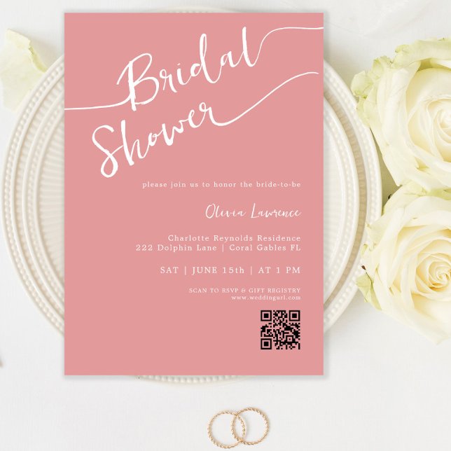 Dusty Rose Script QR Bridal Shower Invitation (Creator Uploaded)